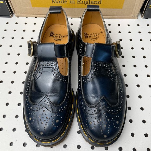 Vintage Dr. Martens Doc England Navy Blue Black Wingtip Mary Janes Sandals UK 6 - Picture 2 of 15